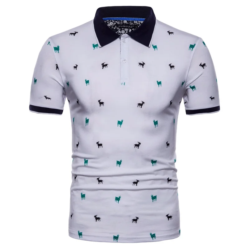 

Men's T-shirt short sleeve lapel trend printing Luo men's business casual fashion thin T-shirt