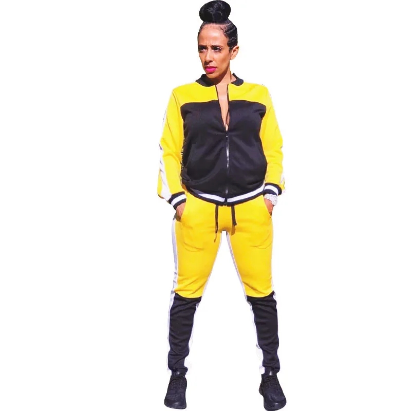 Voobuyla 2019 Spring Women Two-piece Zipper Running Set Jogging SuitsTracksuit Sport Suits Patchwork Sweat Pants | Спорт и