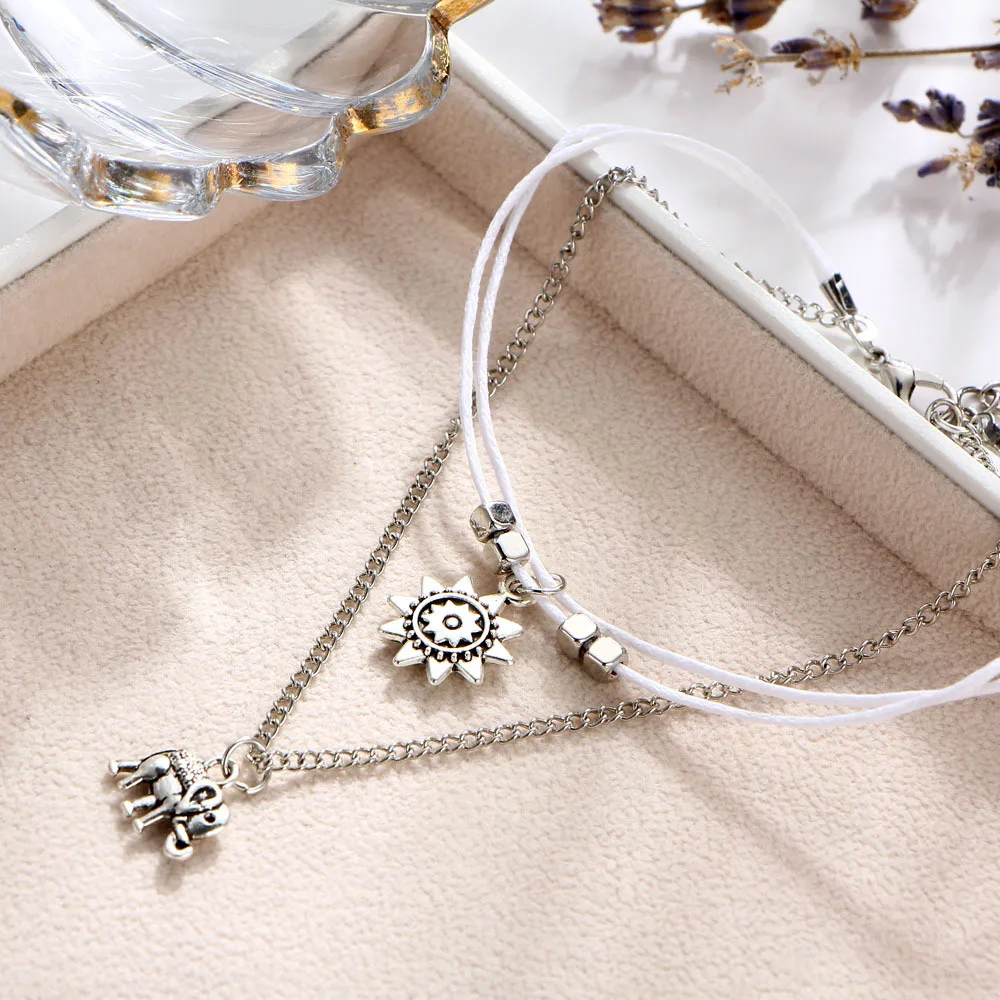 Женские двухслойные щиколотки Boho дизайнерские Винтажные Украшения в виде слона