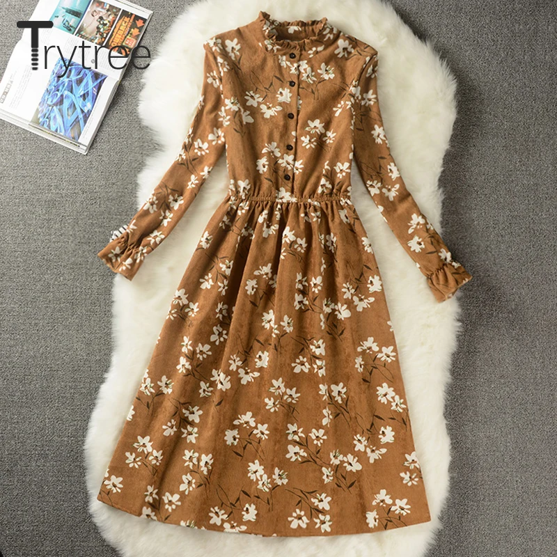 Весенне-летнее вельветовое Цветочное платье Trytree женское Повседневное