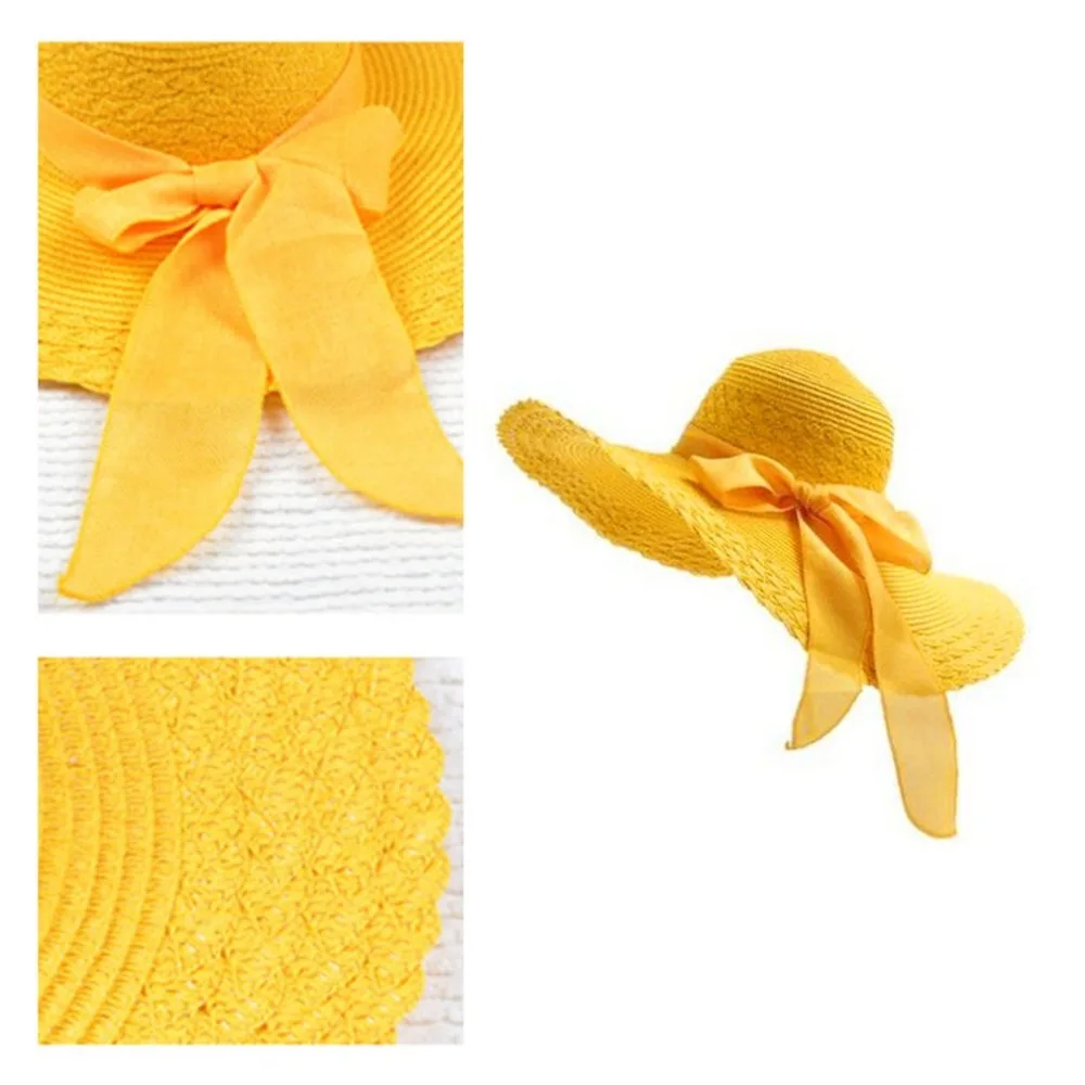 Летний широкий пляжный навес солнцезащитный козырек шляпа Женская лента бант