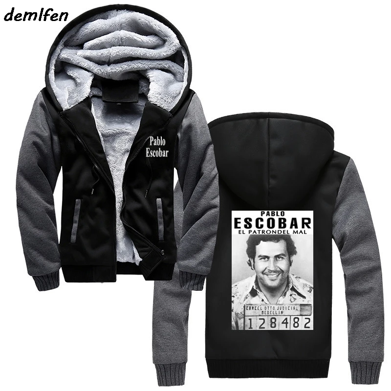 Pablo Escobar, толстовки с капюшоном, Колумбийский наркоман, Картель, деньги, Мужская толстовка, зимняя, толстая, сохраняющая тепло, куртка с капюшоном, хип-хоп, топы, пальто