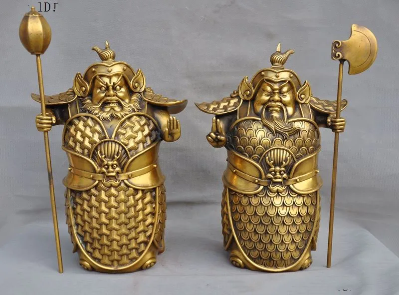 

wedding decoration Chinese Brass Folk beliefs Generals warrior hold ax Hammer bless Door God Statue