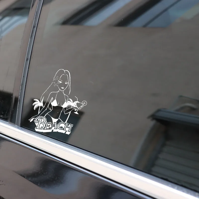 

YJZT 11.6*15.3CM Sexy Girl On The Beach Fashion Style Car Sticker Vinyl Decal Black/Silver Cartoon Design C20-0761