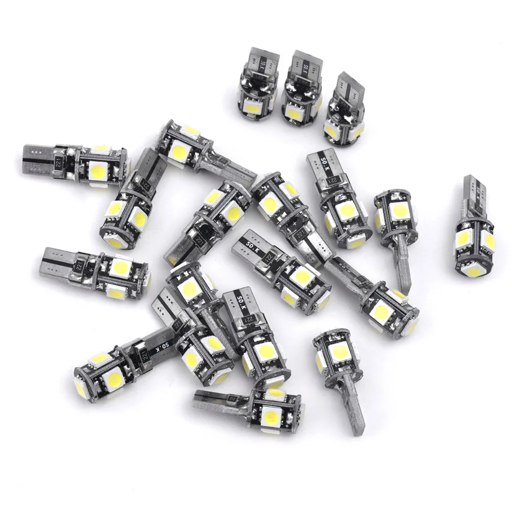 20 шт. светодиодный W5W T10 194 168 Canbus 5050 автомобильный светильник 5 SMD без ошибок