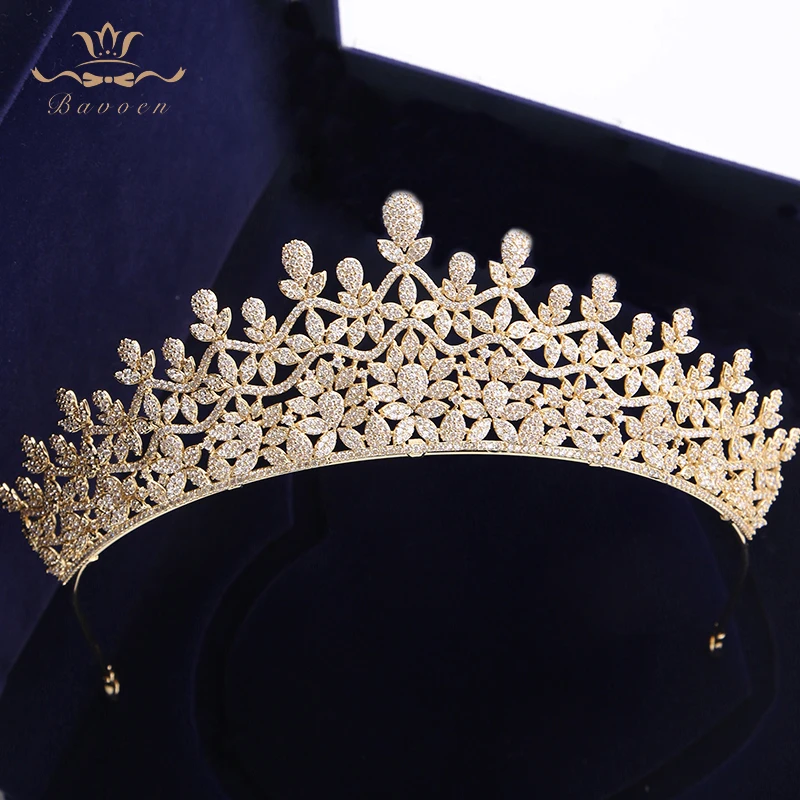 

Top Quality European Royal Queen Gold Tiaras Crowns for Brides Crystal Brides Hairbands Full Zircon Wedding Hair Accessories