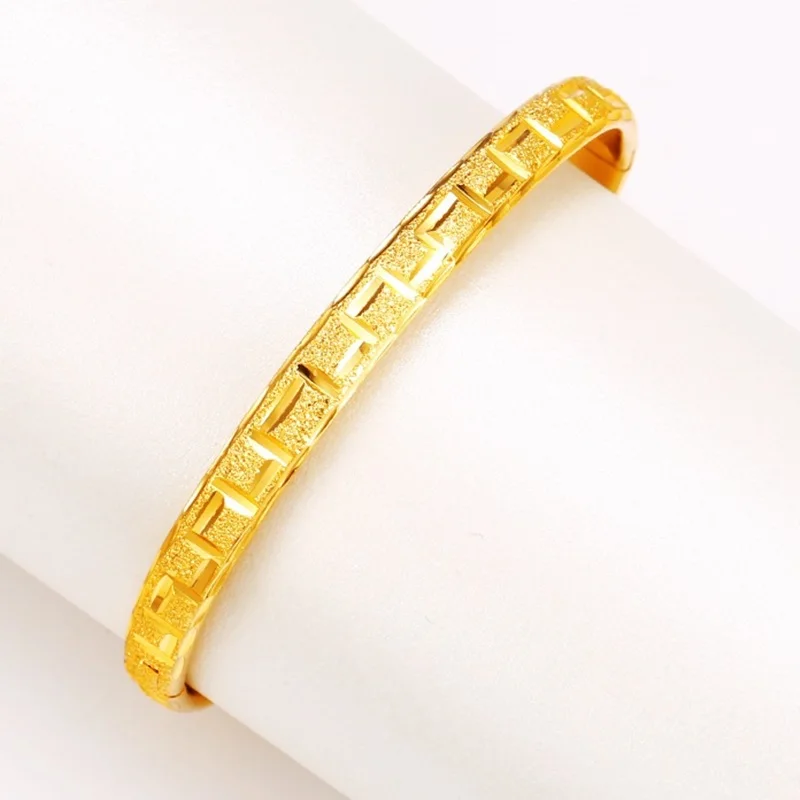 

OMHXFC Wholesale European Fashion Woman Bride Party Birthday Wedding Mother Gift Vintage Wide 24KT Gold Bracelet Bangle ES154