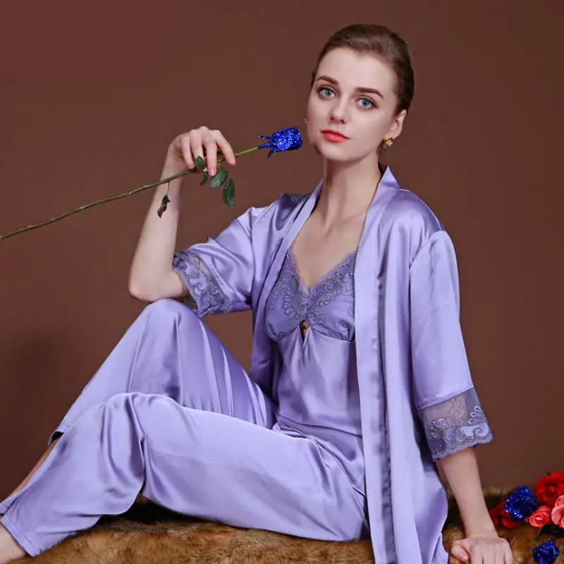 Женская шелковая Домашняя одежда женская сексуальная пижама с вышивкой для
