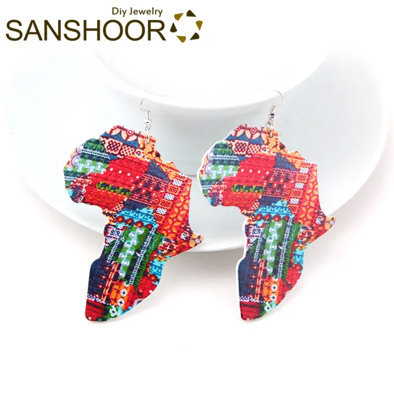 Set 1 SANSHOOR избранные африканские карты деревянные висячие серьги афроцентричные этнические культуры художественные богемные ювелирные изделия для черных женщин подарок 6 пар - Окраска металла: Set 1