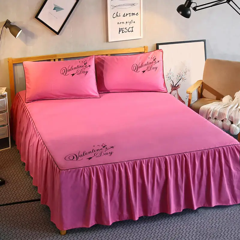 050E Polyester/cotton Bed Skirts Mattress Protector Solid Bed Sheets Bedspread Bedding Set Covers Fitted Sheet Bedsheet Wedding Gift - Цвет: 050E