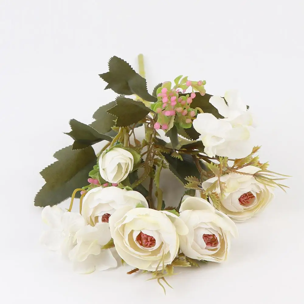WHT OurWarm 9 головы Искусственный Пион из шелка Цветы Букет Fleur artificielles камелии искусственные цветы для дома Свадебные украшения - Цвет: WHT