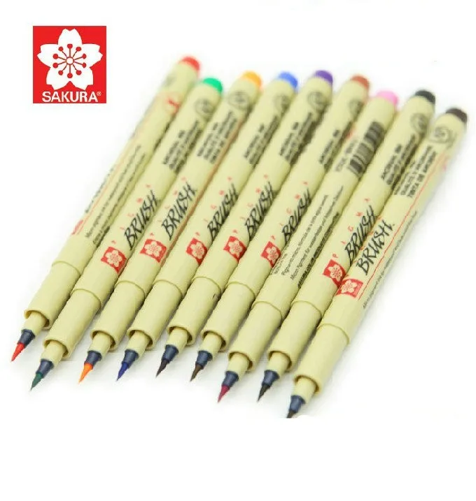 Сакура Pigma Micron тонкая линия ручка Кисть мягкая Водонепроницаемая мультфильмы 9 цветов художественная поставка