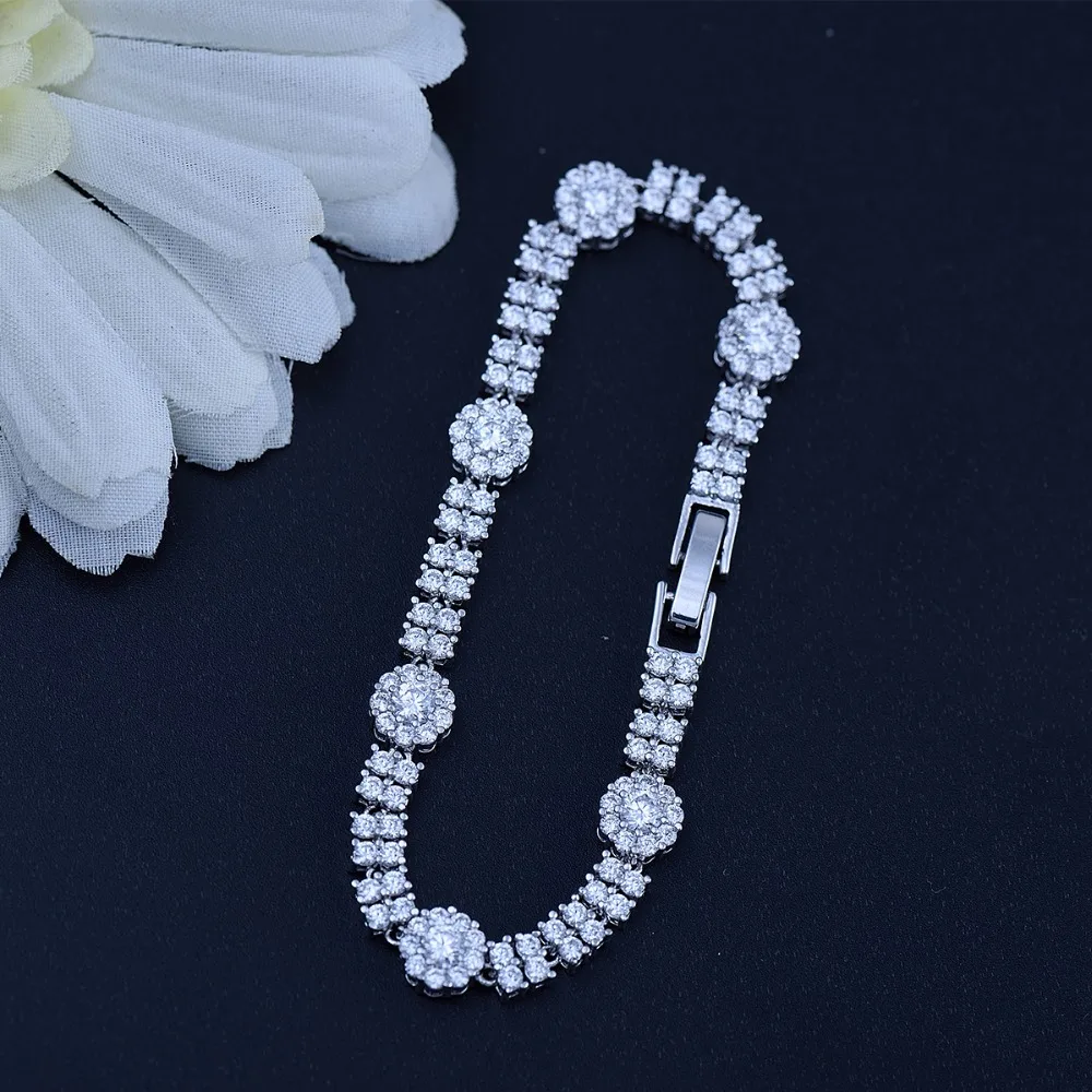 LUOTEEMI Brand Luxury Round High Quality AAA Cubic Zircon Link Chain Charming Bracelet for Women Wedding Bangle Jewelry Gifts | Украшения и