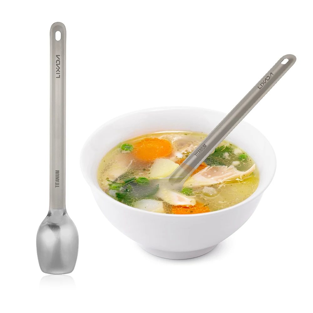 Ложка Lixada титановая с длинной ручкой уличная портативная столовая ложка