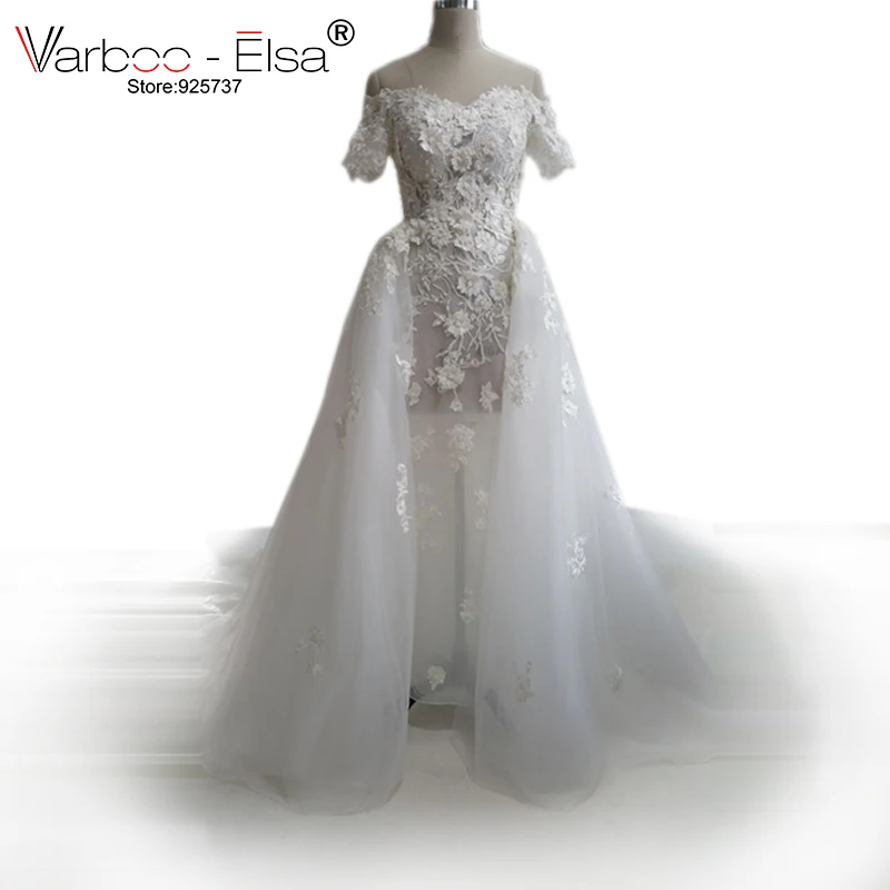 Женское свадебное платье с рукавами крылышками со шлейфом|detachable skirt|dress detachable