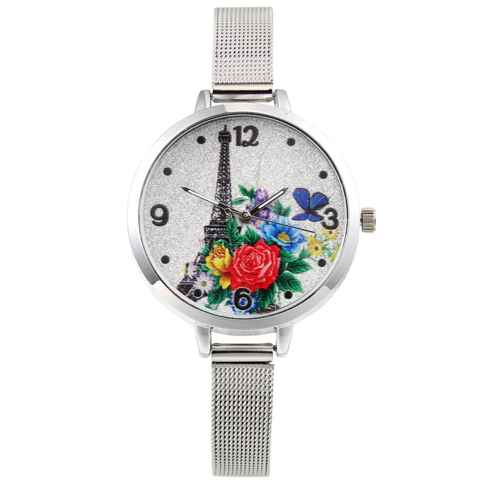 Женские часы Новинка 2017 года Для женщин серебро Нержавеющая сталь тонкая сетка