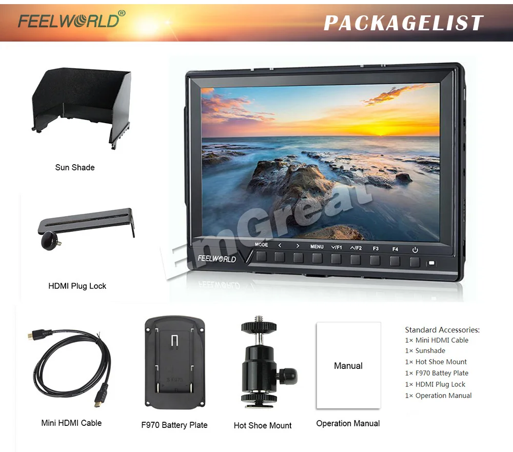 Поддержка Feelworld до 4K FW760 7-дюймовый IPS Full HD 1920x1200 на камеру поле монитора Peaking Focus Assist Histogram Zebra Exposure on.