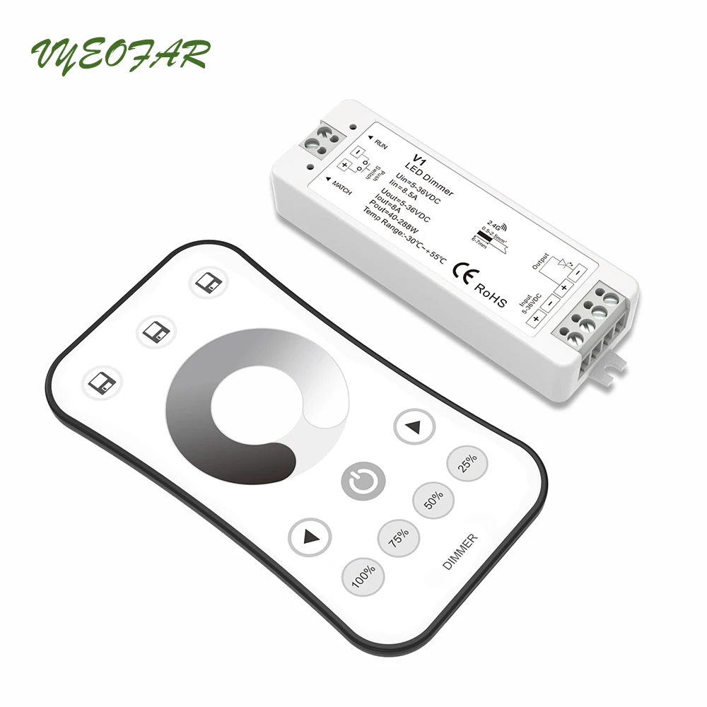 Светодиодный диммер 12V 5V 24V 36V 8A PWM Беспроводной RF светодиодный диммер CV приемник V1 с 2,4G Дистанционное управление одной Цвет Светодиодные ленты светильник Диммер