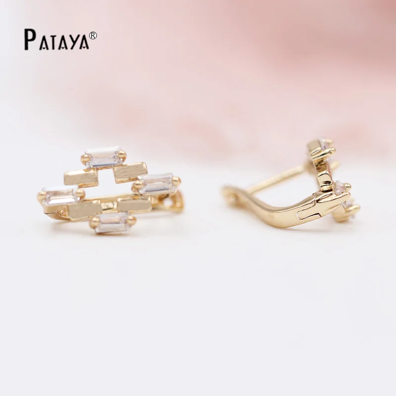 PATAYA Новые Классические этнические серьги 585 розовое золото четыре прямоугольника белый кубический цирконий богемные ювелирные изделия женские висячие серьги