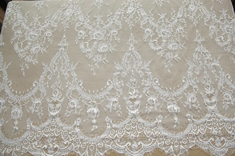 Off white 3 м/лот, кружевная ткань с французскими ресницами, 150 см, белый, черный, сделай сам, изысканная кружевная вышивка, одежда, аксессуары для свадебного платья RS702 - Цвет: Off white