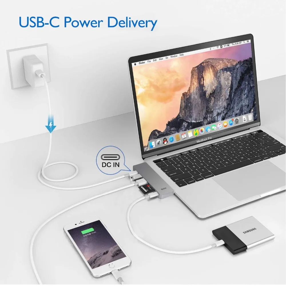 Usb хаб EKSA Thunderbolt 3 с HDMI 4K type C адаптер PD USB 0 портом для MacBook Pro2016/2017/2018/Air 2018 7 в 1|USB-хабы| |