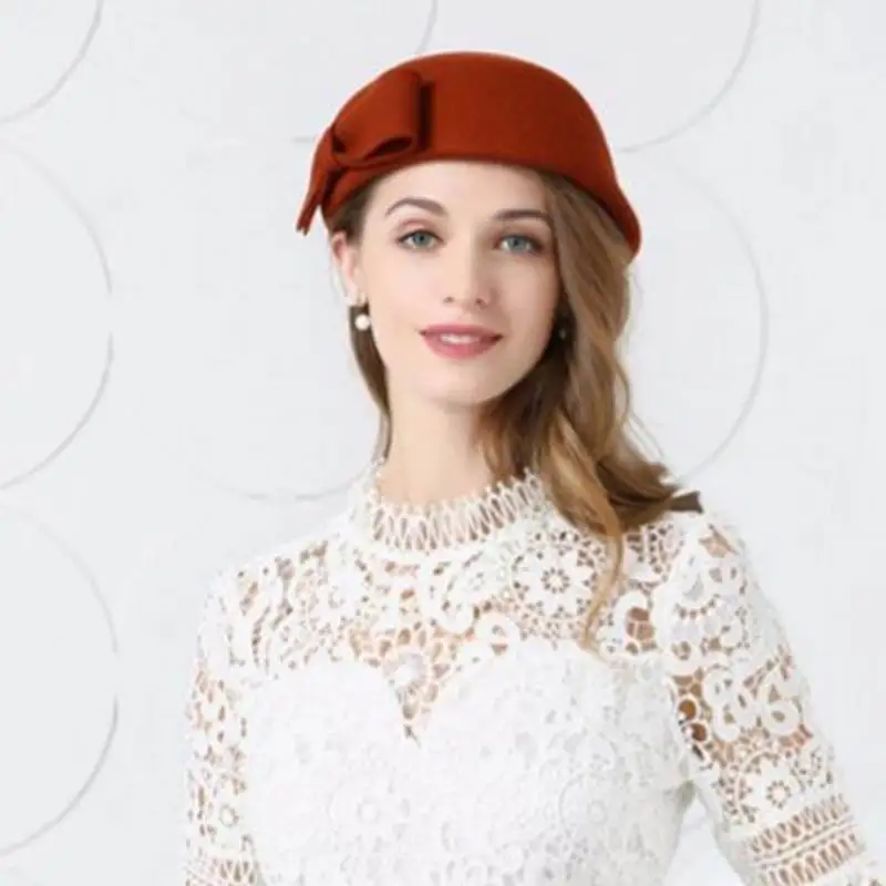 Женская шерстяная шапка Fedoras винтажная Маленькая шляпка из 100% шерсти в