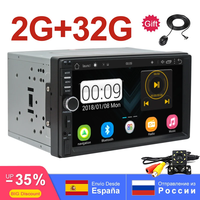 7 &quotавто радио ram 2G + 32G Android 2din Мультимедиа gps Стерео навигация bluetooth HD 1080P сенсорный