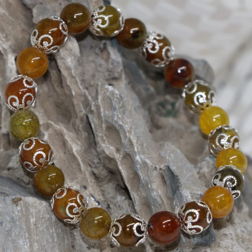 Оптовая цена в богемном стиле браслет 8 мм круглой желтый попкорн Агат Оникс