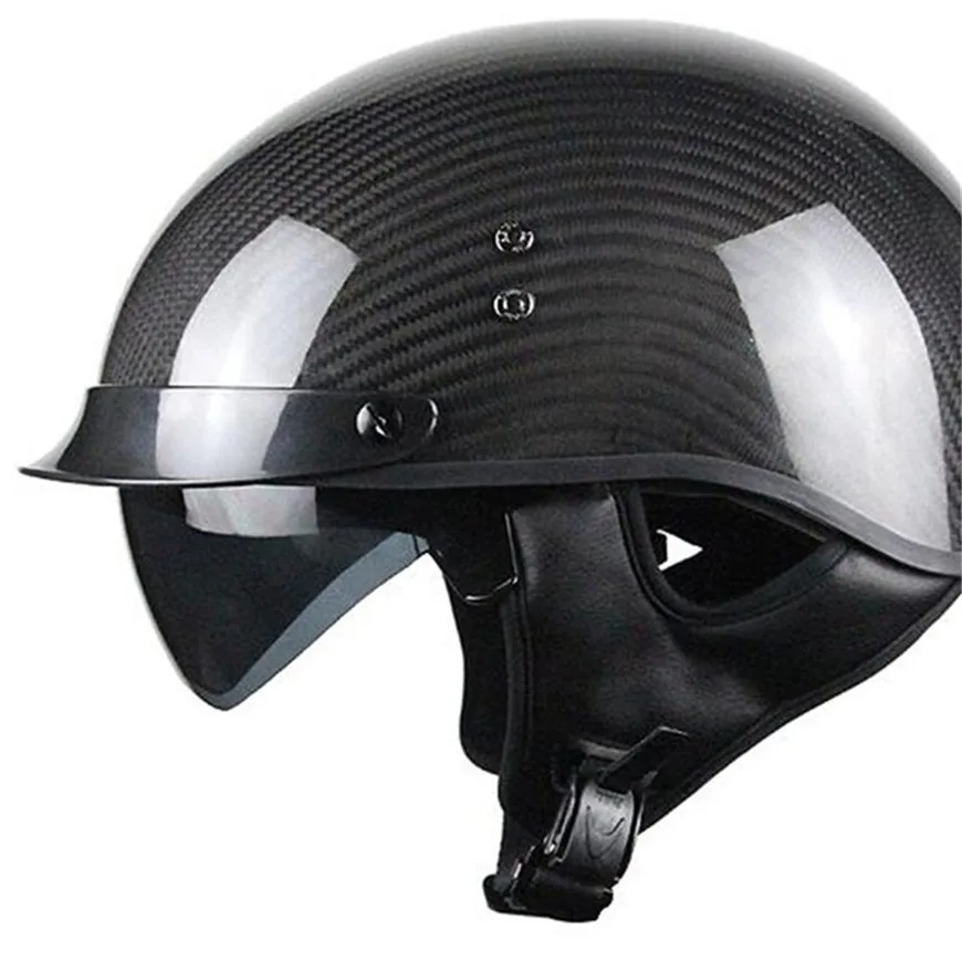 Free Shipping Carbon Fiber Half Helmet Motorcycle Open Face Helmet Vintage Street Bike Touring Cruiser Scooter (Matte Black, L)