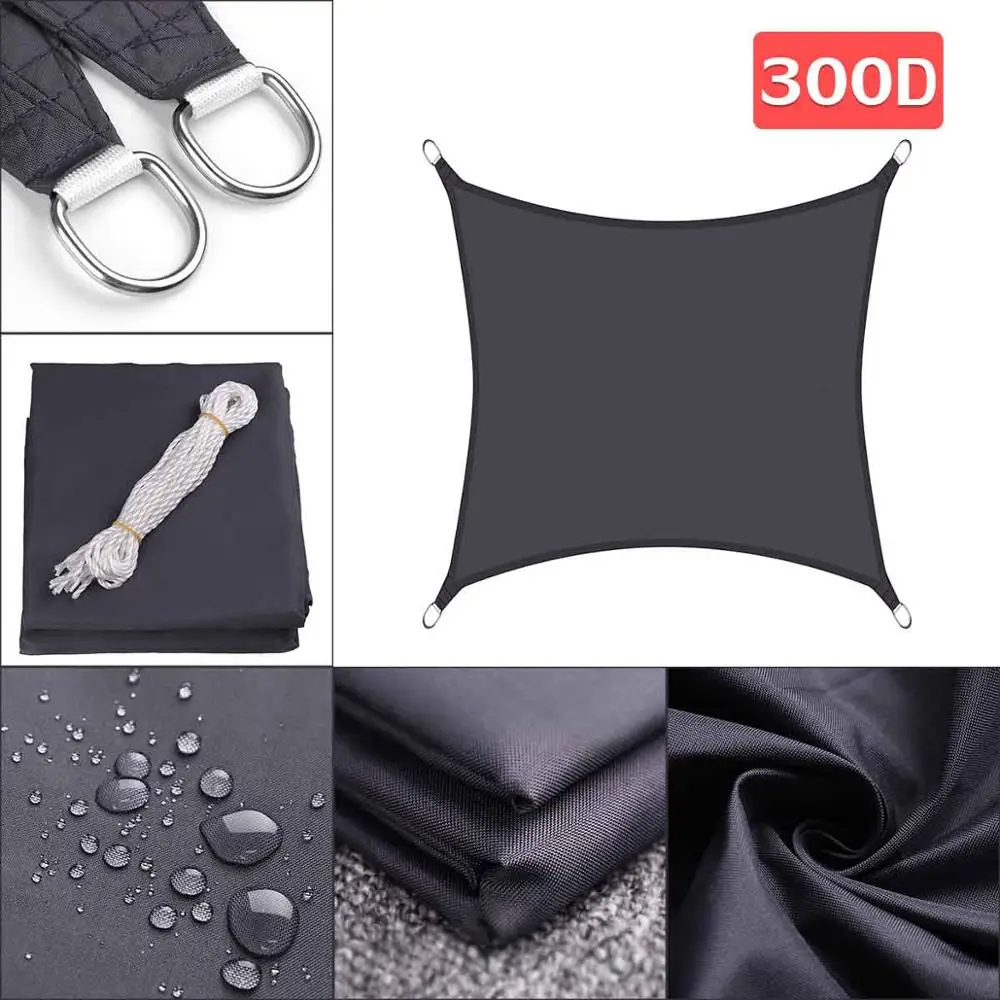 Black 300x300cm 280GSM HDPE фарбик площадь 5x5 м/4x4 м солнцезащитный навес затенение сетки 4x4 м для садового покрытия Цветы Растения Патио газон - Цвет: Black 300x300cm