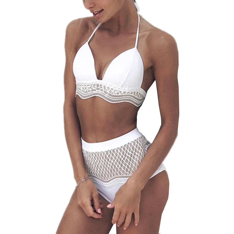 High Waisted Swimwear Women Biquini Sexy Bikini Set Push Up Swim Bathing Suit White Lace Swimsuit Bandage Bikinis Maio De Praia |