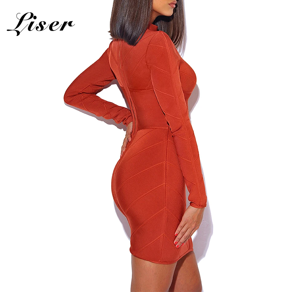 Liser новое летнее женское платье с высоким воротом Бандажное сексуальное обтягивающее платье элегантные вечерние платья знаменитостей оранжевые платья оптом