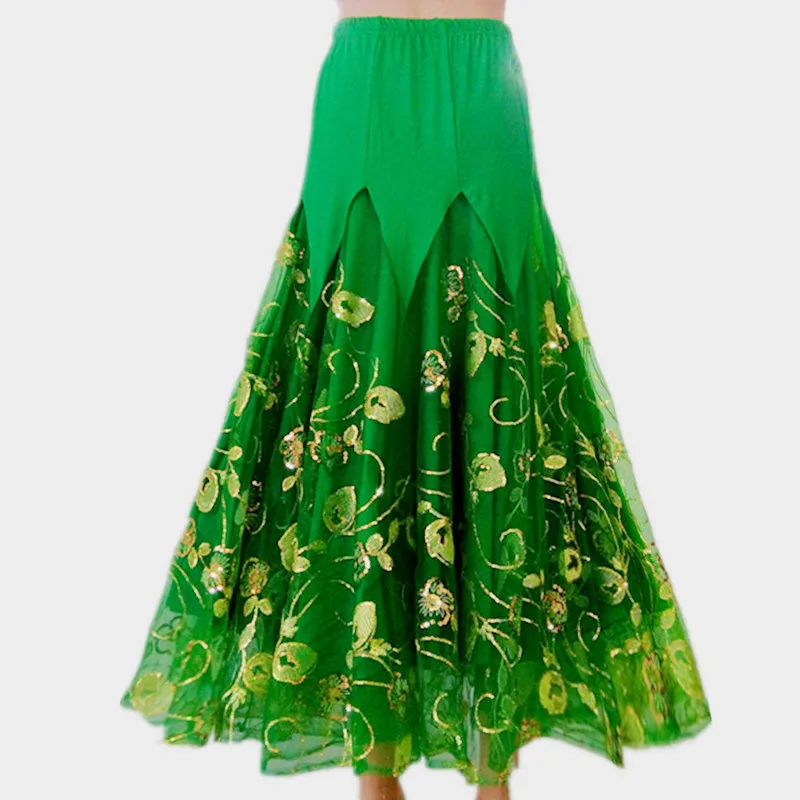 

Beauty Modern Dance Skirt For Ladies Professional Green Red Women Spanish Flamenco Skirt Competitive Ballroom Costume N4044
