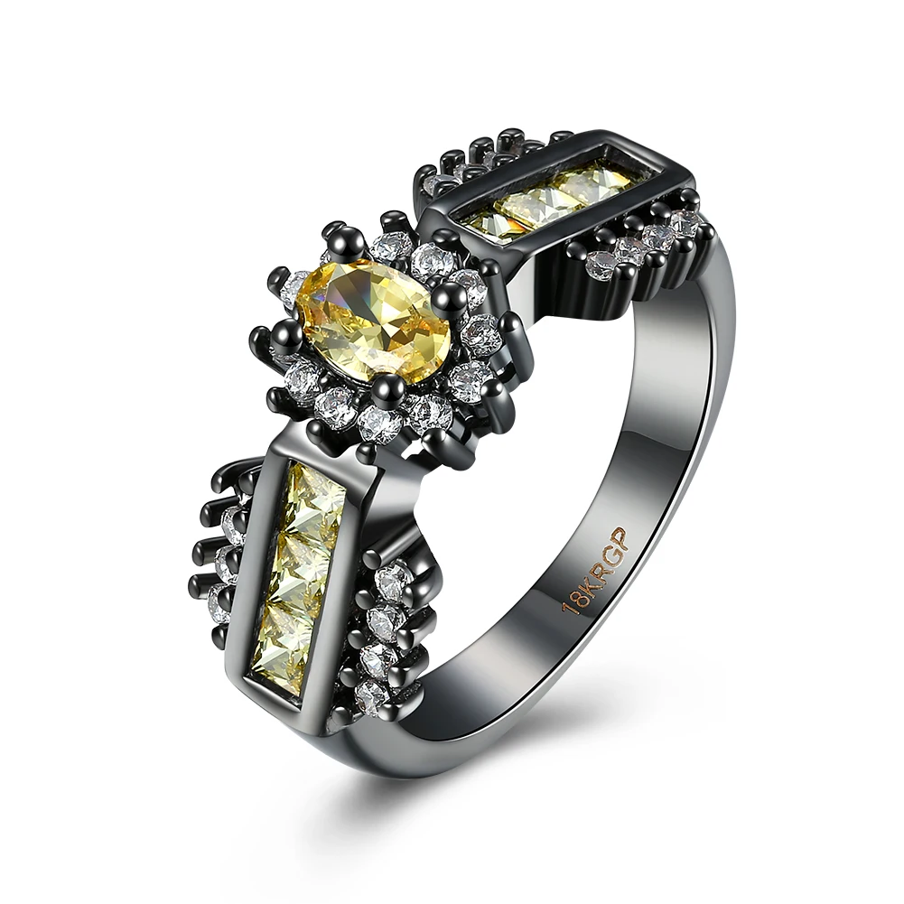 Классическое кольцо с покрытием золотом, цитриновым кристаллом, циркониевыми кристаллами CZ, вечным обручением, ювелирным изделием любви, размер 6 7 8 9. - Фото №1