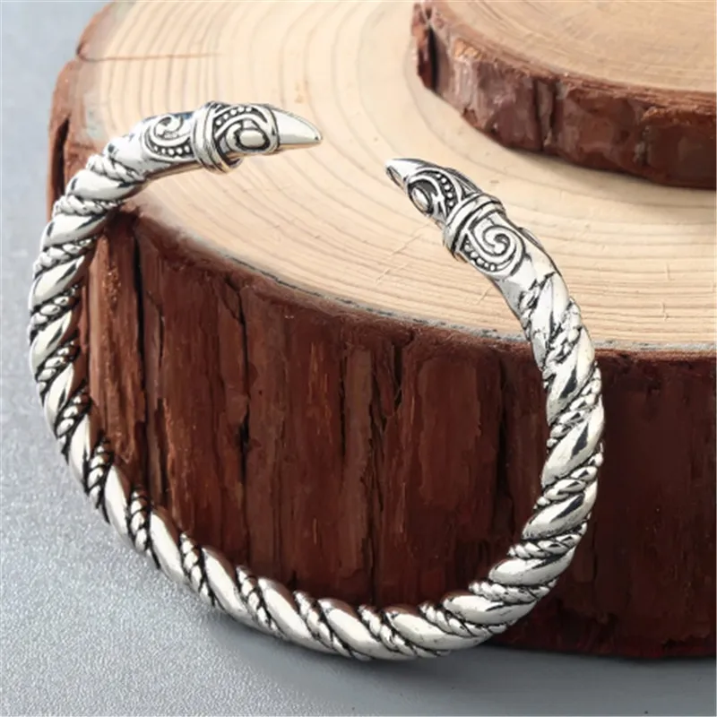 as picture QIMING Dragon браслет, браслет Викинг Фенрир, языческий браслет, мужские ювелирные изделия, славянская голова волка, браслеты-манжеты для женщин, браслеты из серебра - Окраска металла: as picture