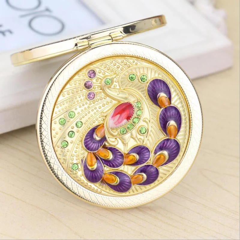 Mini makeup compact pocket mirror New year Christmas party bridesmaid gift birthday present Retro castle peacock flower | Красота и