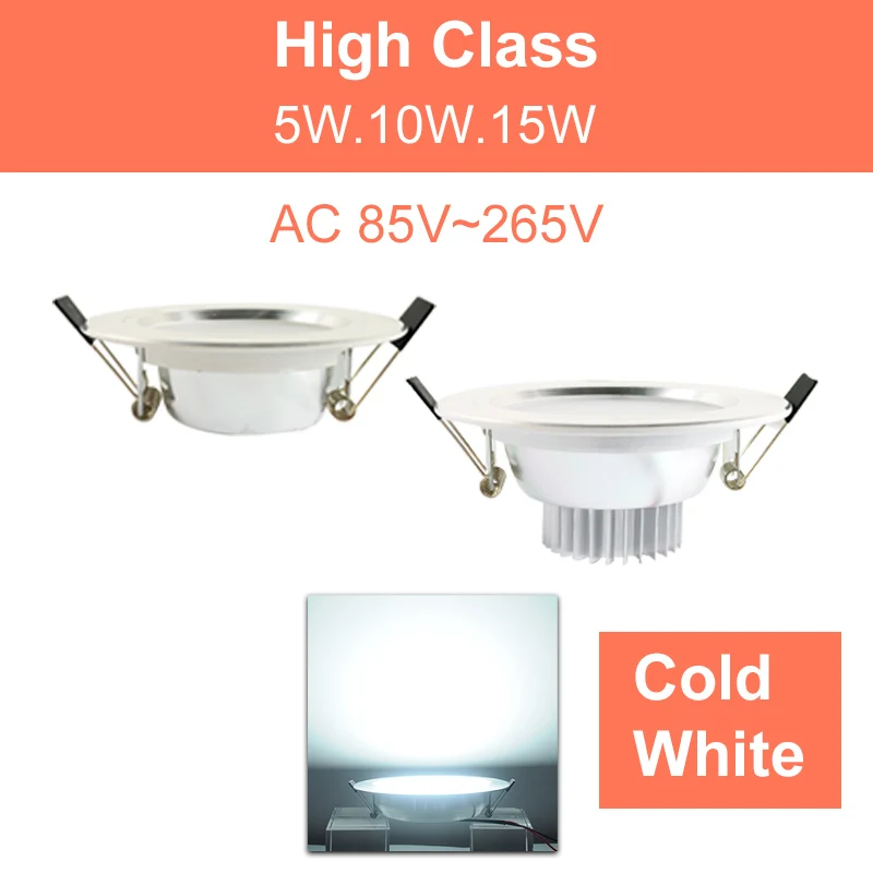 High Class Cold Светодиодный светильник, светодиодный прожектор, 3 Вт, 5 Вт, 9 Вт, 15 Вт, 18 Вт, серебристо-белый, ультра тонкий светильник, AC110V, 220 В, светодиодный светильник, для спальни, для внутреннего освещения - Испускаемый цвет: High Class Cold