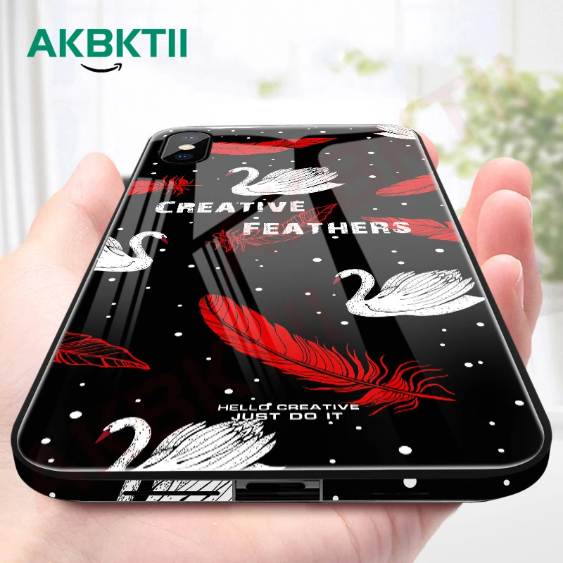 AKBKTII роскошный лебедь стекло чехол для iphone 6 s 8 плюс Чехол задняя Лебедь