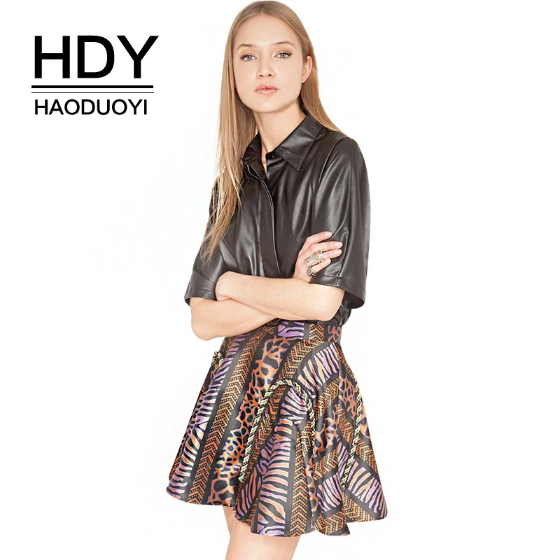 Женская рубашка из полиуретана HDY Haoduoyi черная с коротким рукавом и отложным