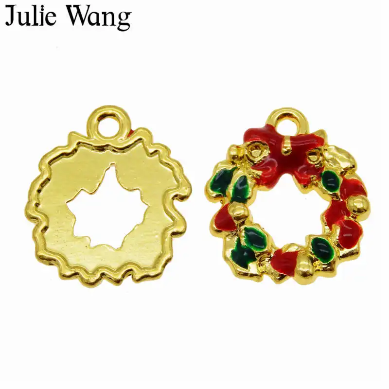 Julie Wang 1 упаковка сплав золотистый тон эмаль красочный Рождественский венок шармы
