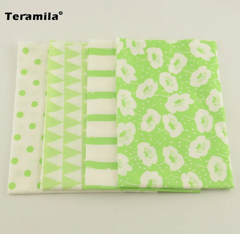 Ткань Teramila ярко зеленый и белый цвет в горошек/цветочках/полосках 40 см x 50 см|designer