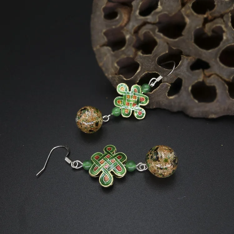 Винтажные этнические Висячие Серьги Модные серьги с халцедоном золотым песком и