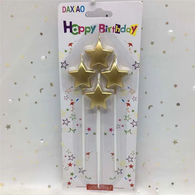 star-gold Розовые, золотые, серебряные, красные с надписью «Happy Birthday», праздничный торт, праздничные принадлежности для дня рождения, милые свечки на день рождения для кухни, выпечка в подарок - Цвет: star-gold