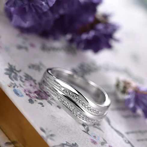 Solid Pure Стерлингового Серебра 925 Свадьба Обручальное Кольцо Белого Золота