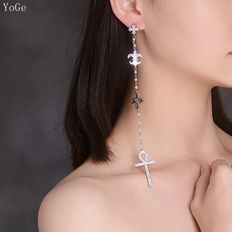 Женские ассиметричные серьги YoGe E1547 модные длинные серьги-капельки с