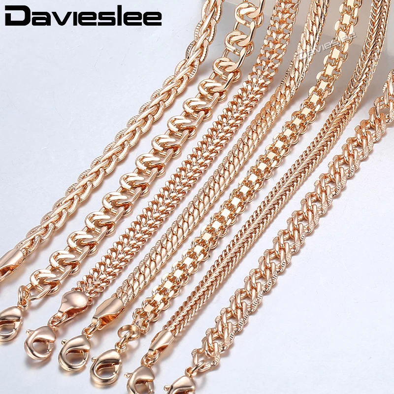 Davieslee, мужское, женское ожерелье с цепочкой, 585, розовое золото, заполненное s для женщин и мужчин, модные ювелирные изделия оптом, Прямая поставка LCNN1
