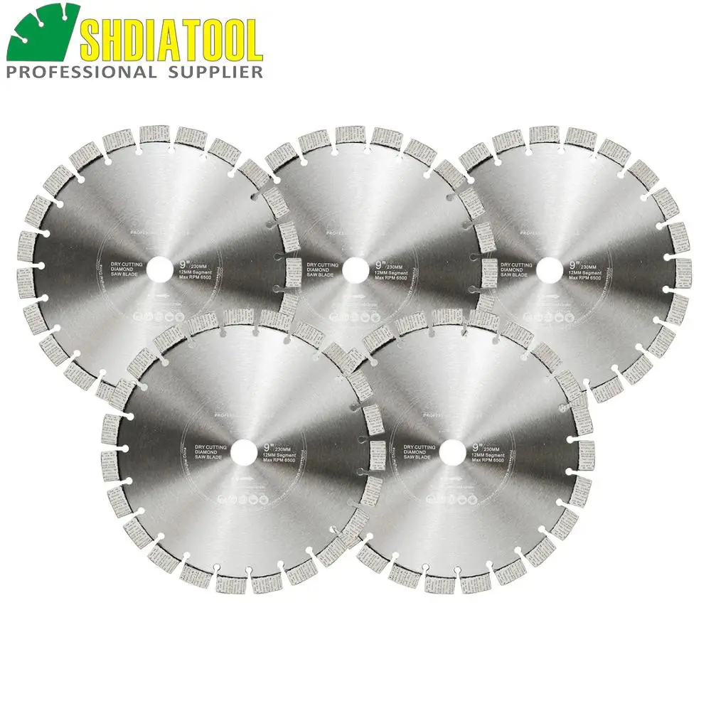 SHDIATOOL 5pcs Dia 230mm/9 Inch Laser Welded Arrayed Diamond Blade Cutting Disc Saw blades Reinforced Concrete Diamond Wheel