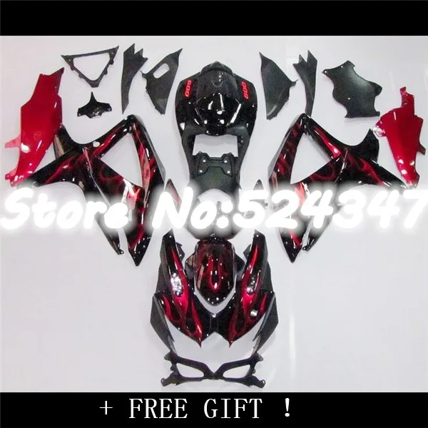 

Injection High quality fairing kit for A K8 K9 GSXR 600 750 2008 2009 2010 red flames black GSXR600 GSXR750 08 09 10 fairings