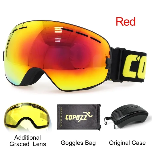 Red black COPOZZ, брендовые лыжные очки, двухслойные, UV400, анти-туман, большая Лыжная маска, очки для катания на лыжах, для мужчин и женщин, очки для сноуборда, GOG-201 Pro - Цвет: Red black