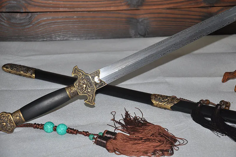Китайской династии Цин меч Handmade Дамаск сложить Сталь полный тан лезвие функциональные настоящий меч очень Sharp украшения дома